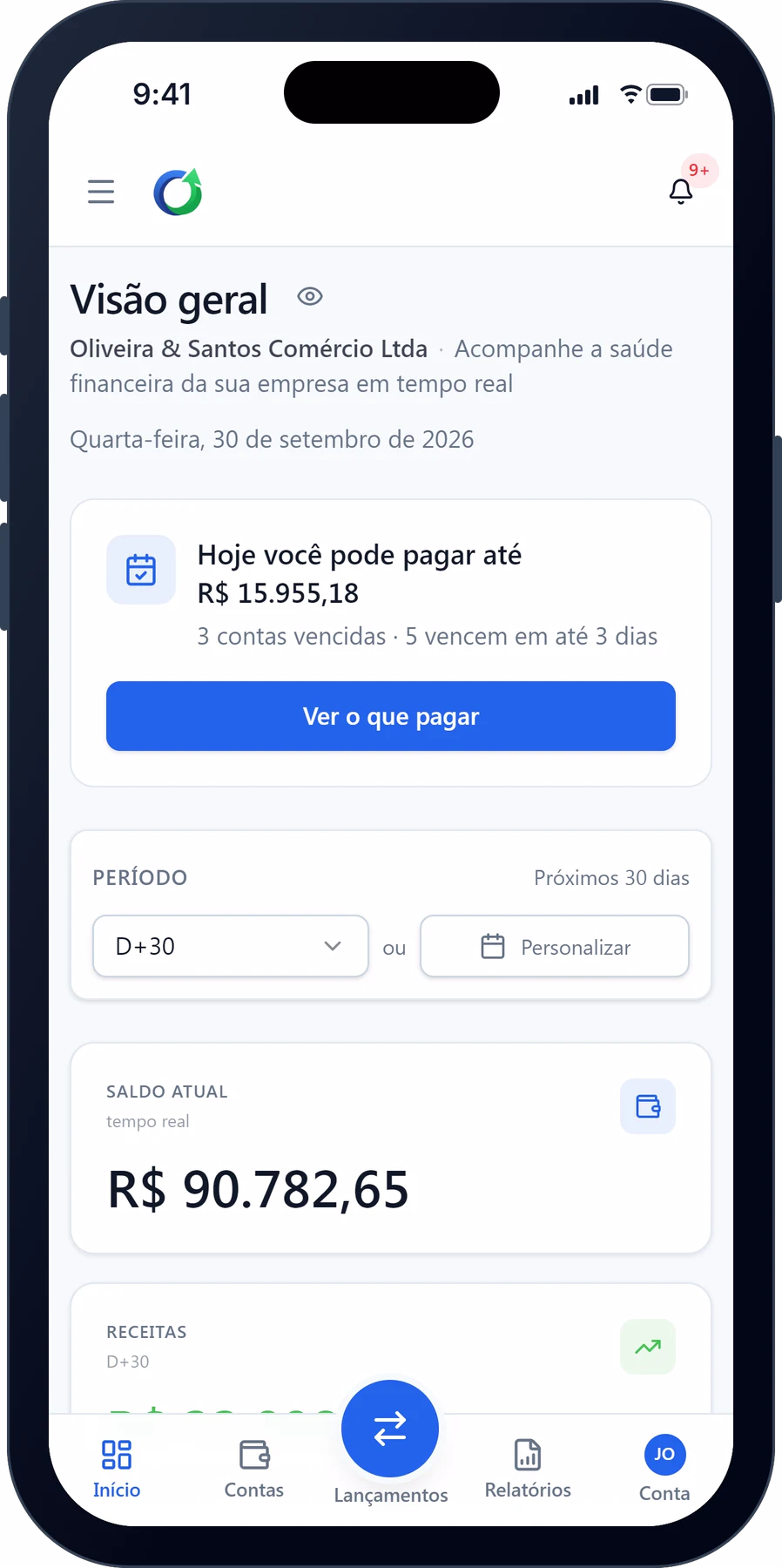 O Caixa360 num iPhone: o painel com o saldo atual, as receitas e as despesas